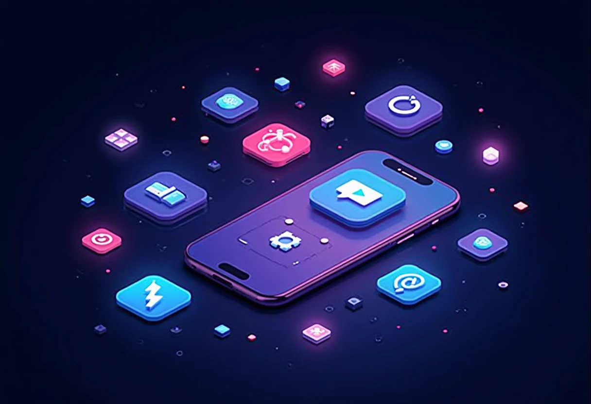 Iconos de apps de compras en un espacio oscuro
