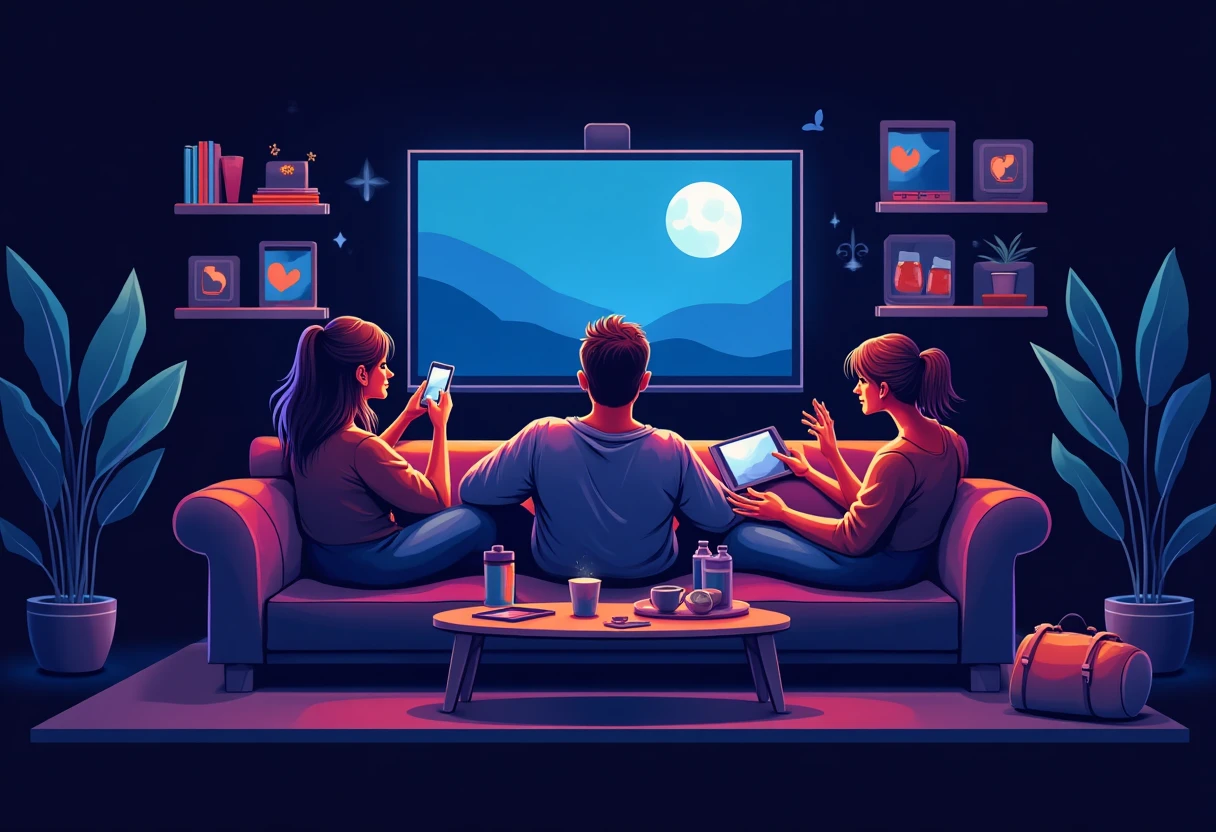 Amigos disfrutando de una noche de cine en casa